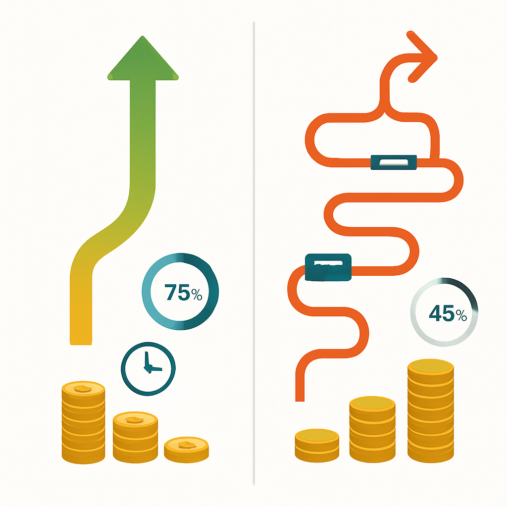 ROI Calculation for Different Pathways - Application Timeline Management: Professional vs Self-Service Success Rates