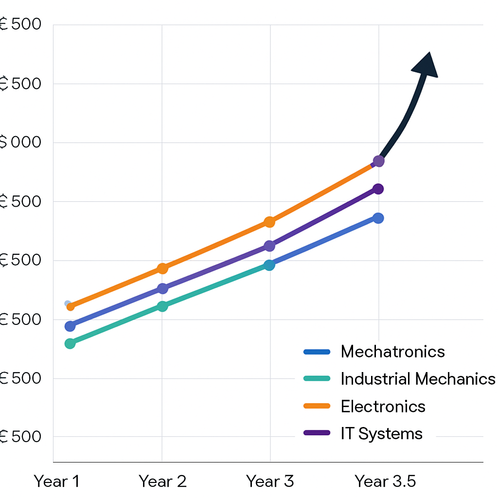 Monthly Ausbildung Salaries by Year and Field - Mexico to Germany: The Ausbildung Path Mexican Engineers Don't Want You to Know